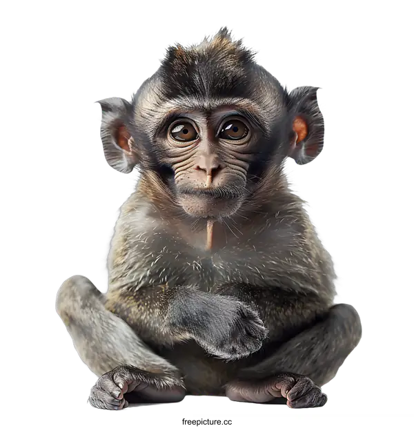 [Transparent Background PNG]Portrait of a Baby Monkey on White Background