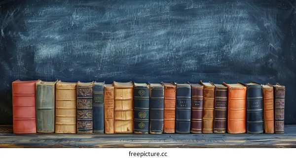 Vintage Books Arranged on a Blackboard