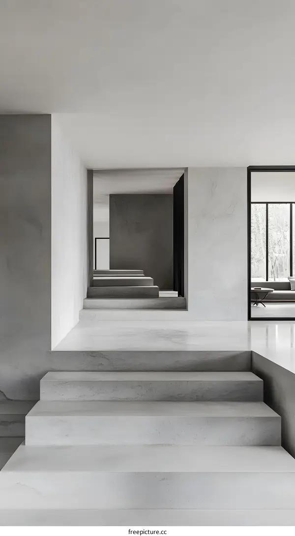 Modern Interior Design with Minimalist White Marble Stairs
