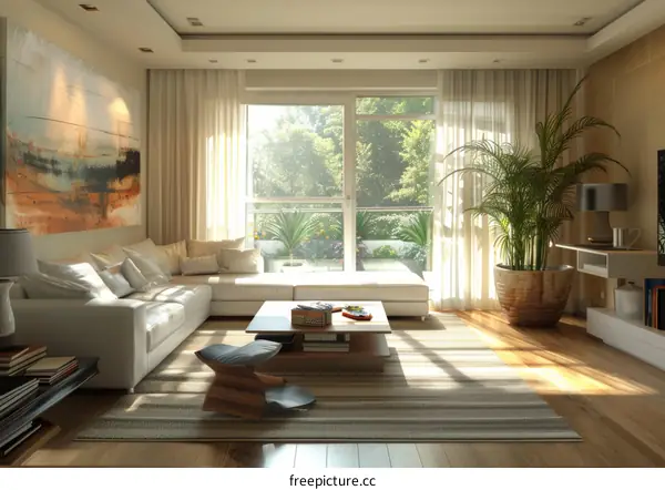 Modern Living Room with Balcony View