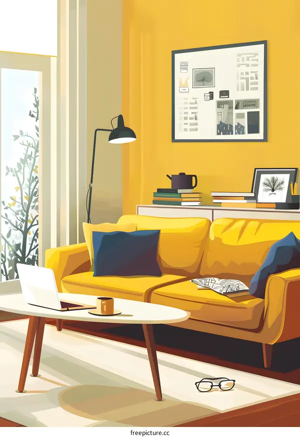 Yellow Living Room Interior Design Illustration