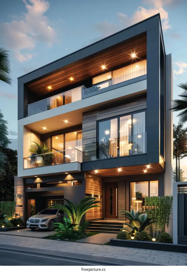 Modern Luxury House Exterior Design at Dusk