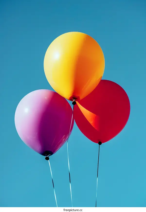 Three Colorful Balloons Floating in the Sky
