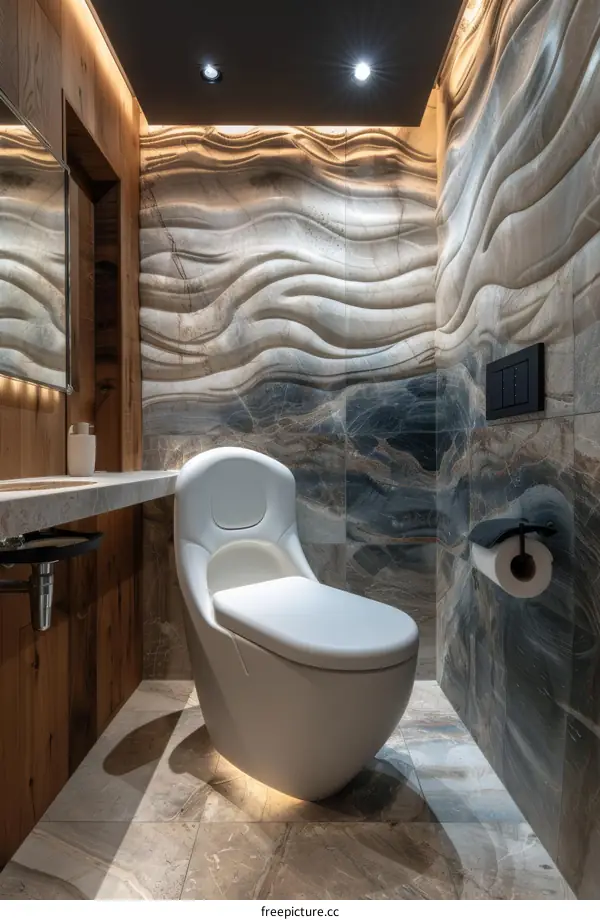 Modern Luxury Bathroom Toilet with Stone Accent Wall