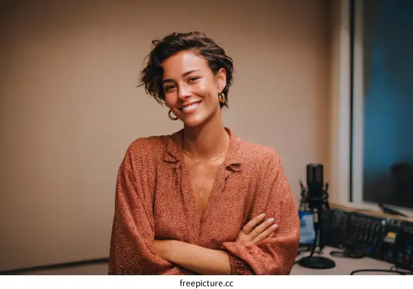 Smiling Woman in a Studio Setting