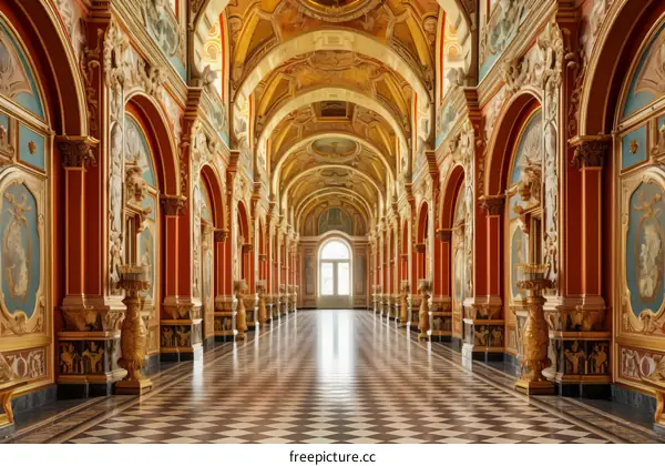 ornate hallway with coffered ceiling