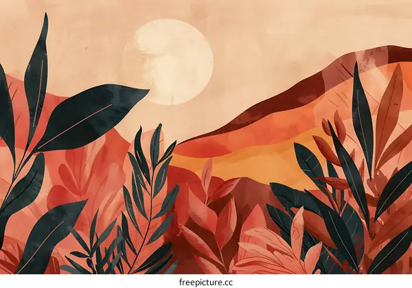 Abstract Landscape With Orange, Yellow And Green Colors