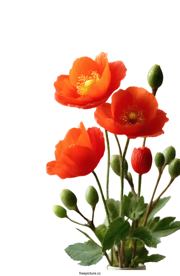 [Transparent Background PNG]Beautiful Arrangement of Orange Poppies on a White Background