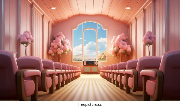 Pink Church Pews and Pink Trees Illustration