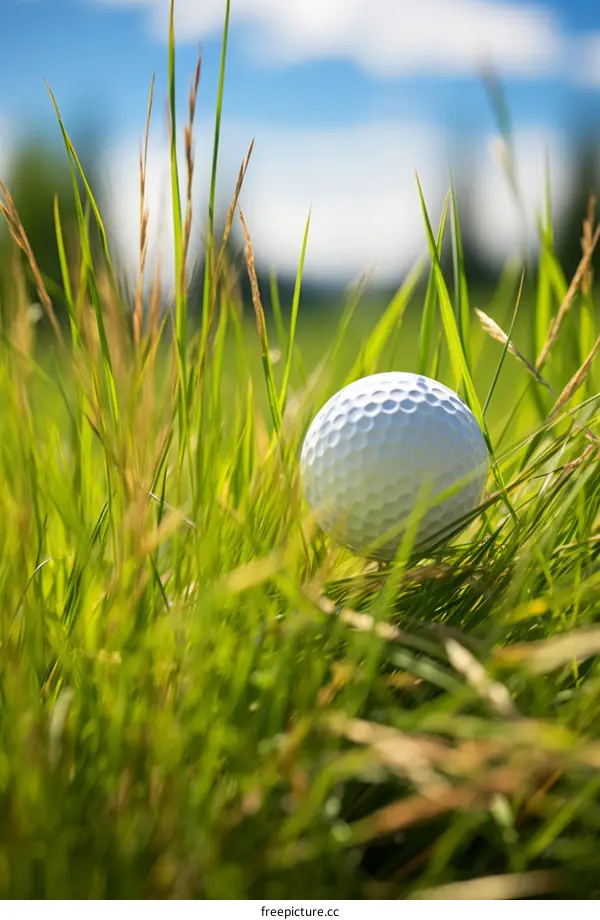 Close-up Image of a Golf Ball in the Rough