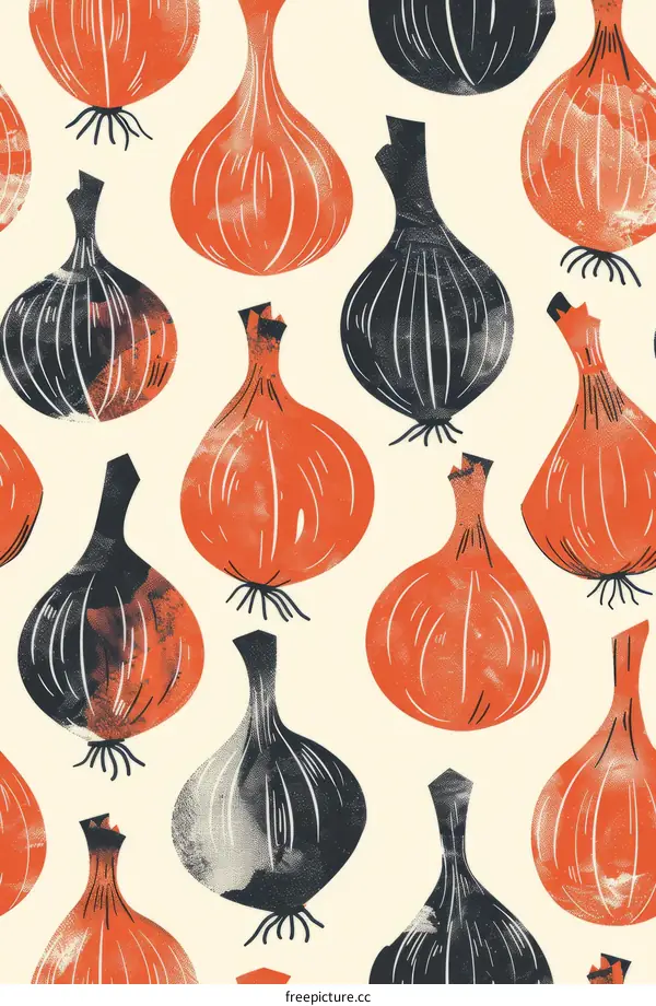 Hand Drawn Seamless Red and Black Onion Pattern