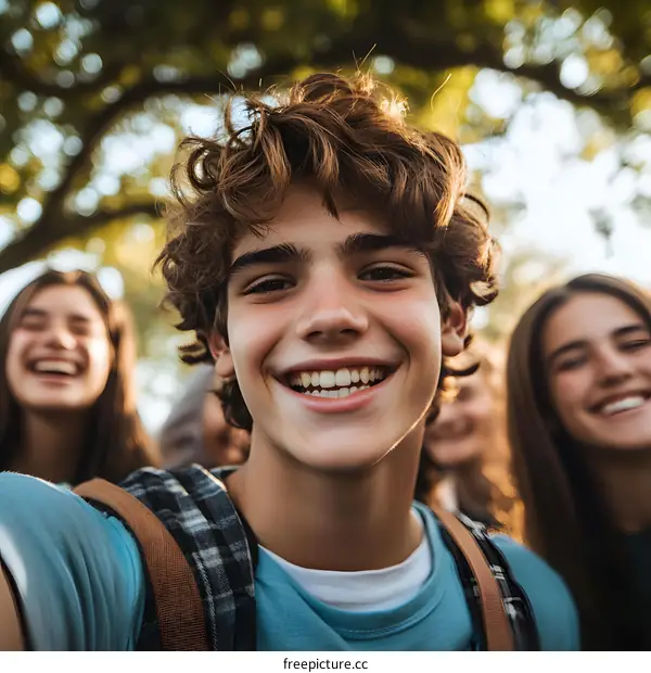 Group of Young Friends Taking a Selfie Outdoors in the Park