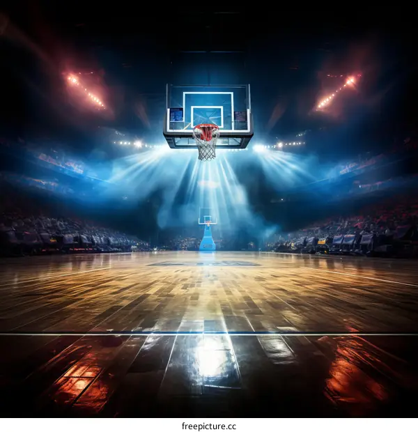 Basketball Court Illuminated by Bright Lights