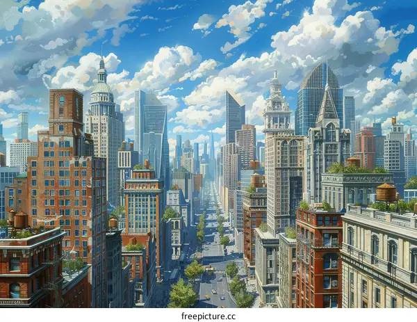 Cityscape Illustration of a Sunny Day