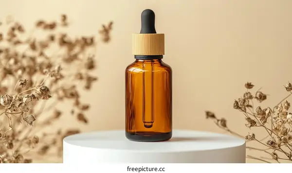 Amber Glass Dropper Bottle with Dried Flowers