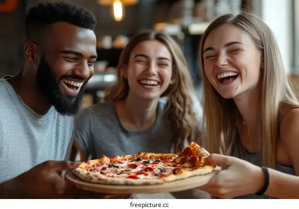 Happy Friends Enjoying Pizza