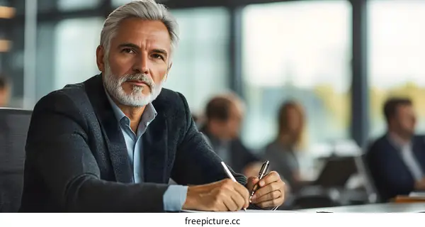 Mature Businessman Writing In Meeting
