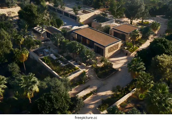Aerial View of Modern Houses in a Tropical Garden