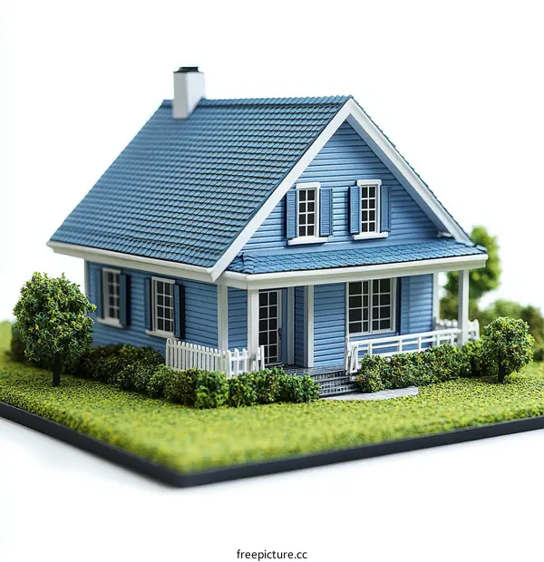 Miniature Blue House Model on Display