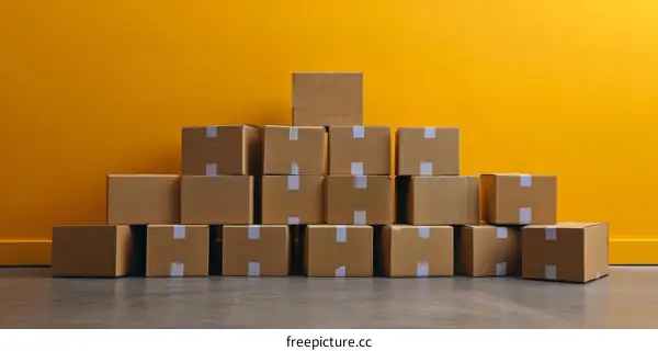 Cardboard Storage Boxes Piled on Top of Each Other