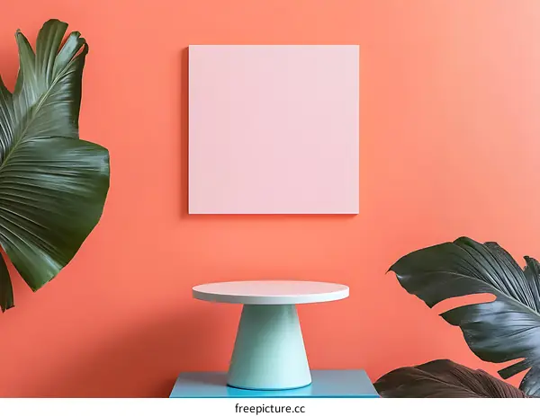 Coral Wall with Pink Square and Cake Stand