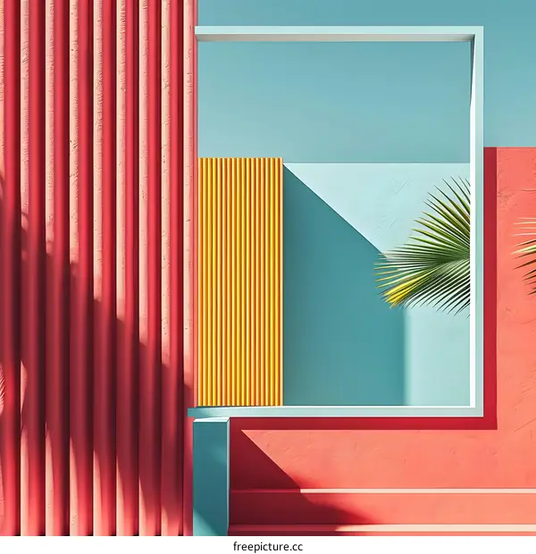Abstract Minimalist Architecture With Palm Leaf