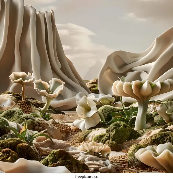 Abstract Floral Landscape With Fabric