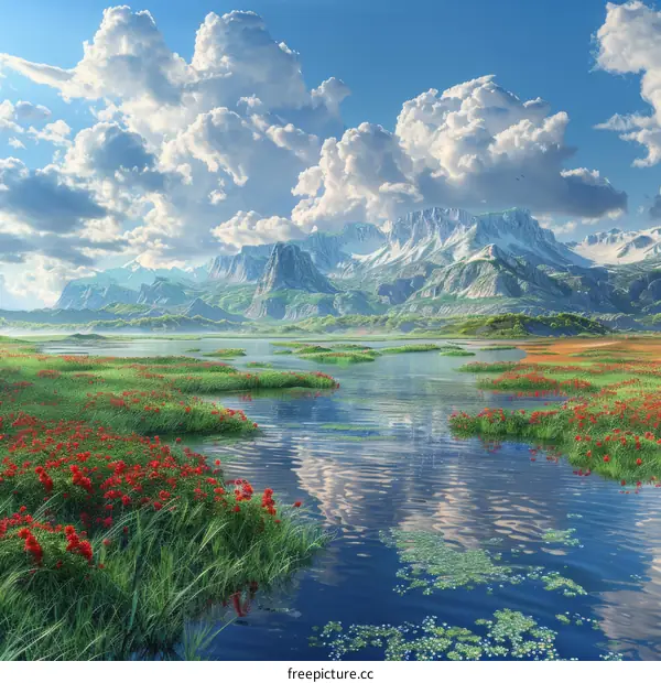 Mesmerizing Mystical Landscape: Majestic Peaks and Azure Waters