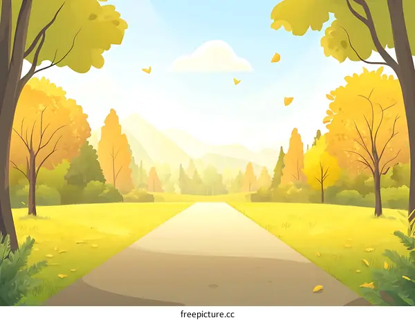 Autumn Road in the Forest Illustration