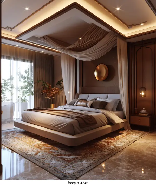 Luxurious Modern Bedroom with Canopy Bed and Balcony