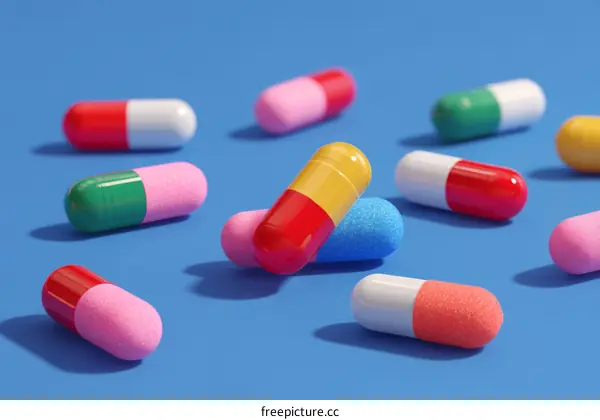 Colorful Medicine Capsule Illustration on Blue Background
