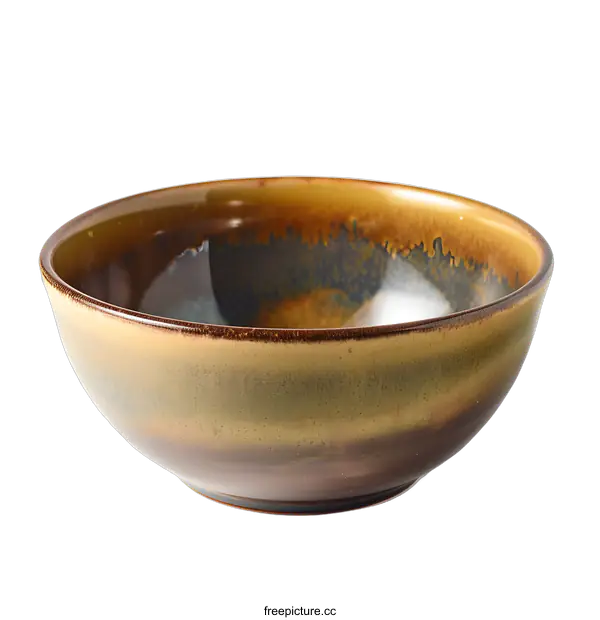 [Transparent Background PNG]Ceramic Bowl with Brown and Yellow Glaze