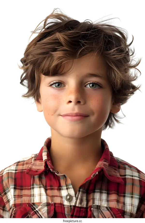 Portrait of a boy with freckles and green eyes