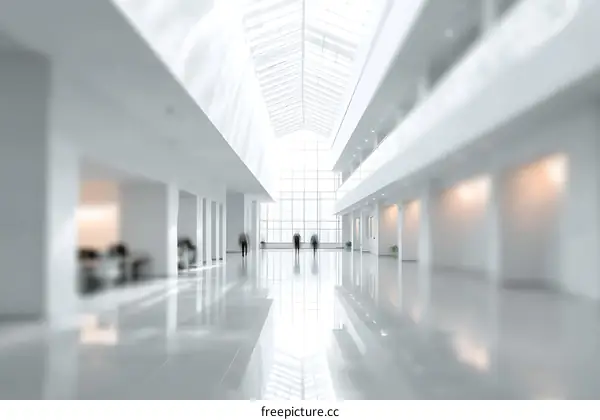 Modern Empty Office Building Interior with Many Windows