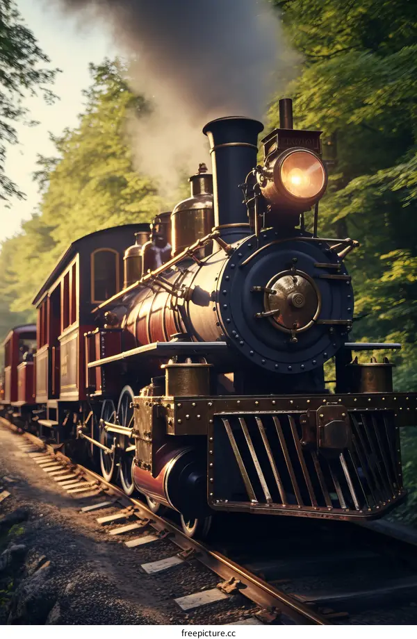 Vintage Steam Locomotive Train Journey Through Lush Green Forest