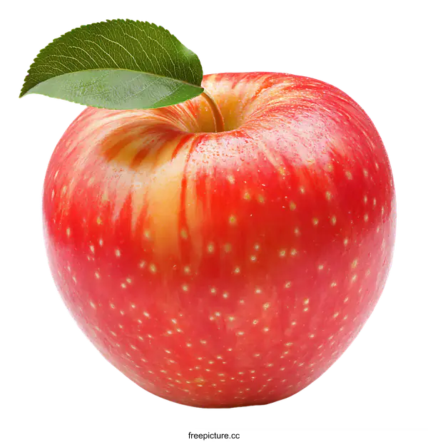 [Transparent Background PNG]Close up of a fresh red apple with a leaf