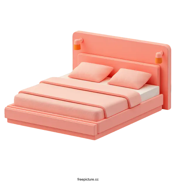 [Transparent Background PNG]Modern Pink Double Bed Illustration