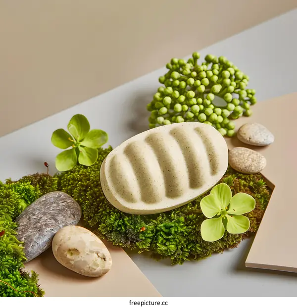 Natural Soap Bar with Moss and Stones