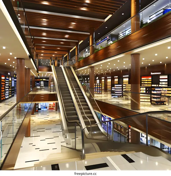 Modern Escalator in a Commercial Building Interior