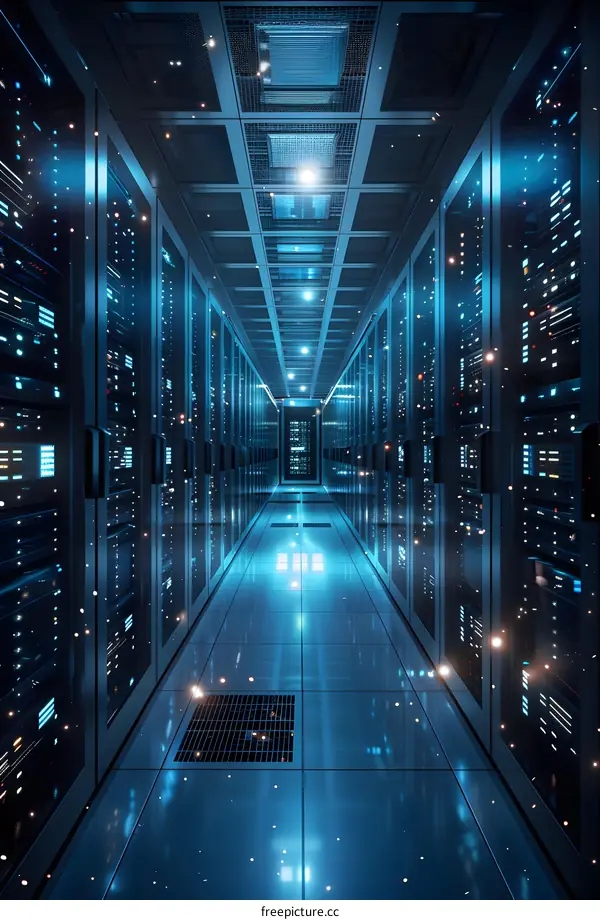 Futuristic Technology Server Room With Glowing Lights