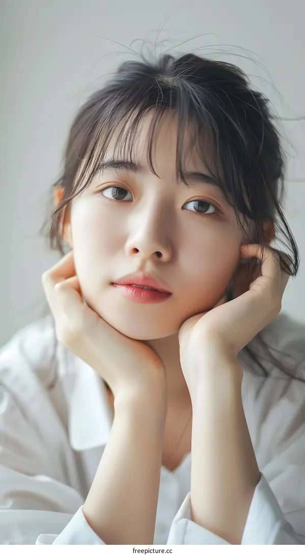 Portrait of a Young Asian Woman in White Shirt