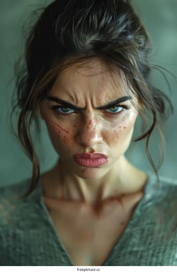 Close Up Portrait of a Woman with an Intense Expression