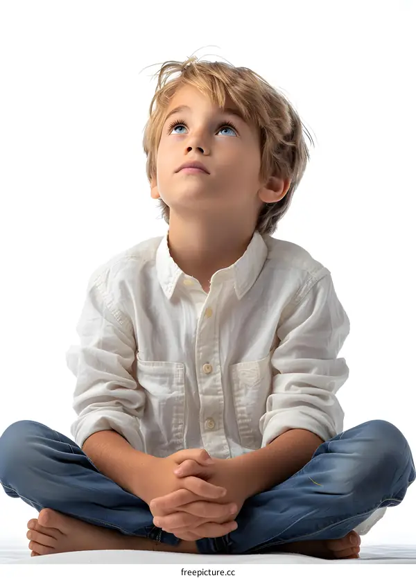 Portrait of a boy with blond hair and blue eyes
