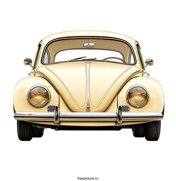 [Transparent Background PNG]Vintage Yellow Beetle Car Illustration