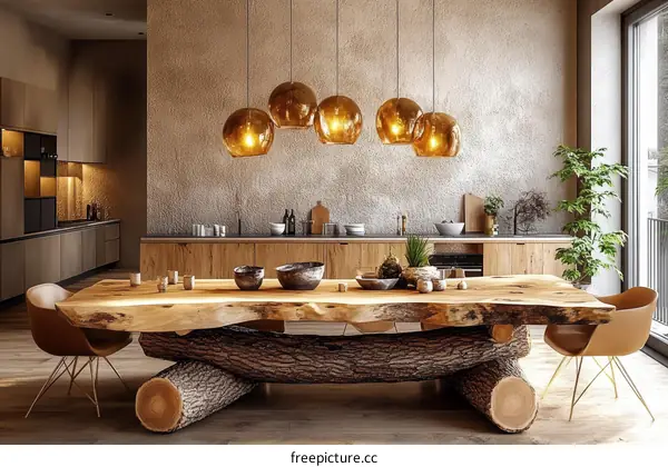 Rustic Modern Dining Area with Wooden Table