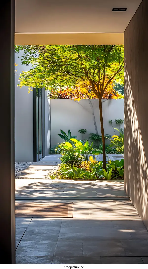 Minimalist Courtyard Design with Lush Greenery