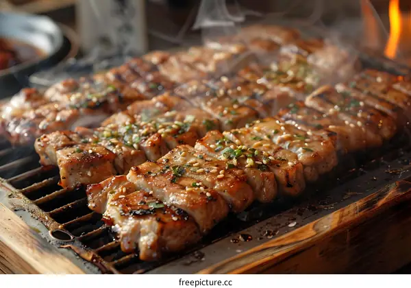 Grilled Pork Belly with Sesame Seeds and Green Onions