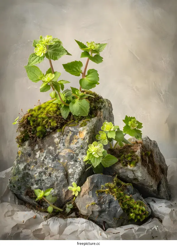 Green Plants Growing on Rocks