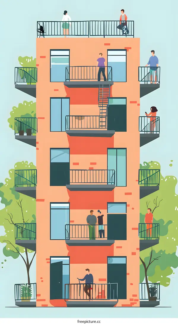 Apartment Building With Balconies Illustration