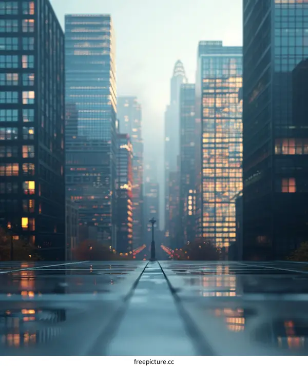 Rainy City Skyline Architectural Illustration